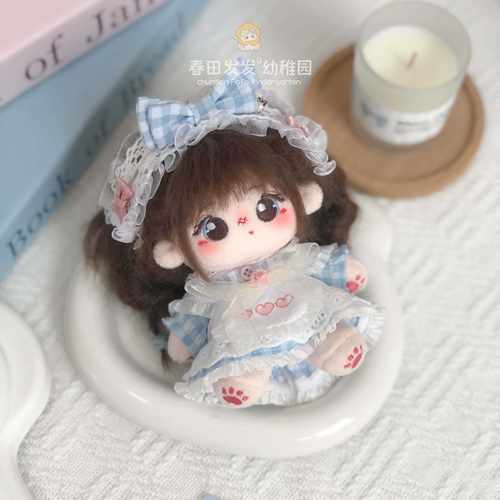 格子蓝色10cm三件套发带