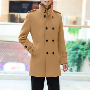 双排扣英伦男装秋冬风衣毛呢保暖韩版外套商务休闲工装中长款大衣