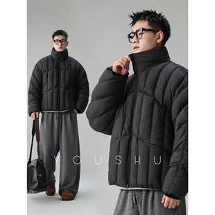 90白鸭绒立领绗缝高充绒量羽绒服男冬季2025新款潮牌宽松外套