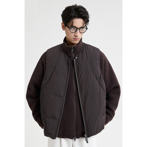 男士轻薄立领羽绒服2025冬季新款拼接保暖短款休闲马甲套装