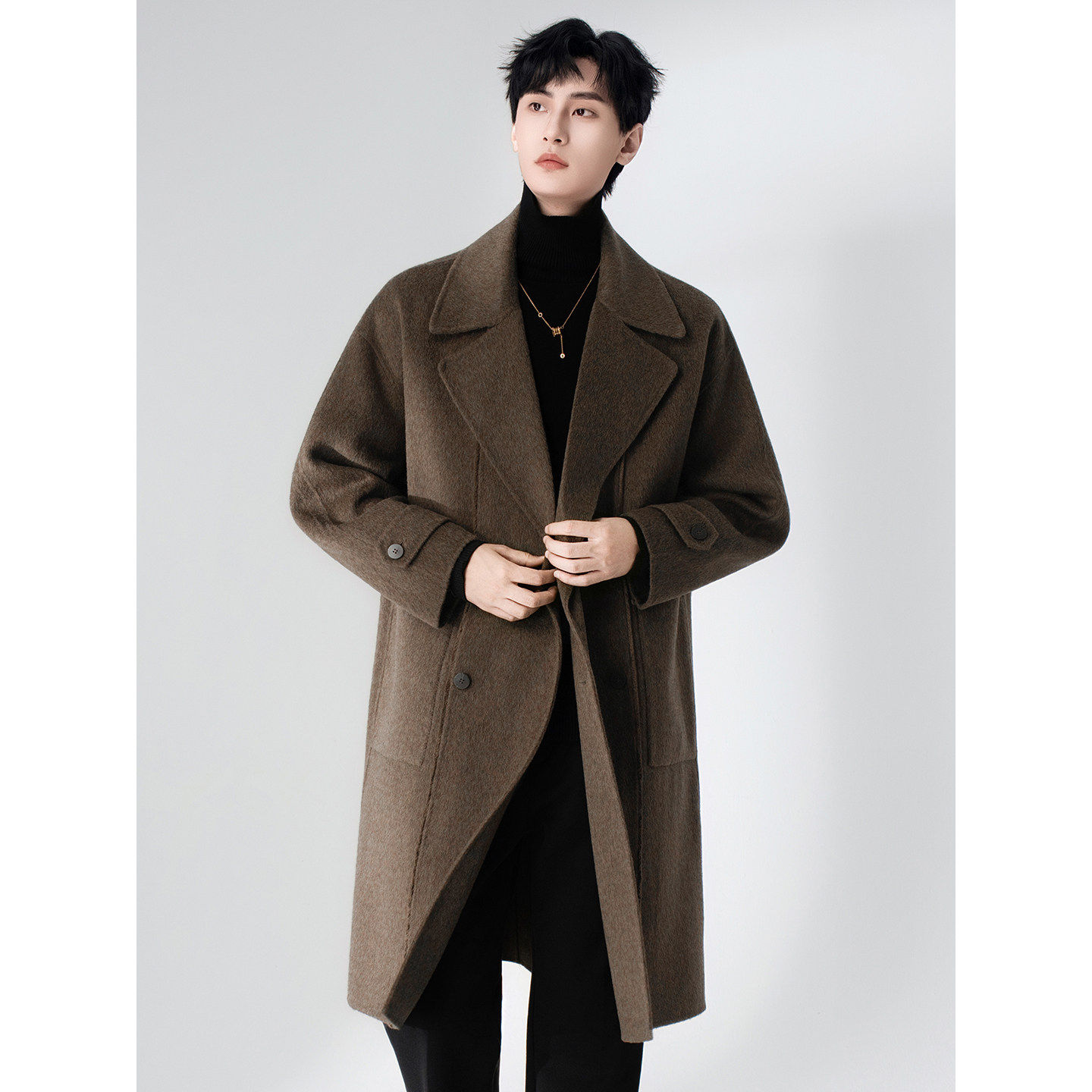全羊毛呢子大衣男士中长款非羊绒2025秋冬季新款双面风衣商务外套,男装,毛呢大衣,淘宝优惠券,粉丝福利购,淘宝优惠卷