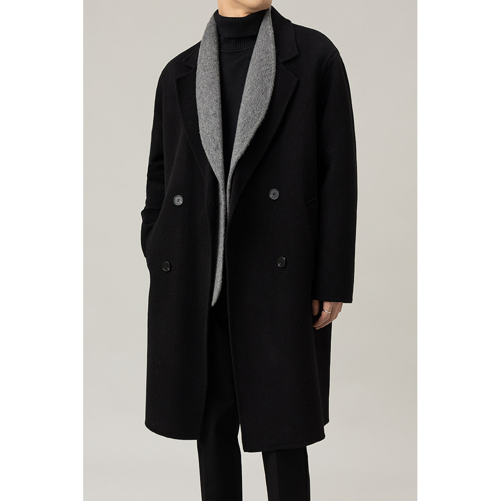 100%绵羊毛假两件双面呢大衣男士中长款2025秋冬新款时尚风衣外套,男装,毛呢大衣,淘宝优惠券,粉丝福利购,淘宝优惠卷