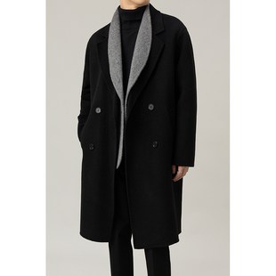 100%绵羊毛假两件双面呢大衣男士中长款2025秋冬新款时尚风衣外套