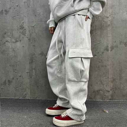 尹小鸡 冬季保暖加绒加厚重磅550g大口袋工装休闲卫裤男女 1090