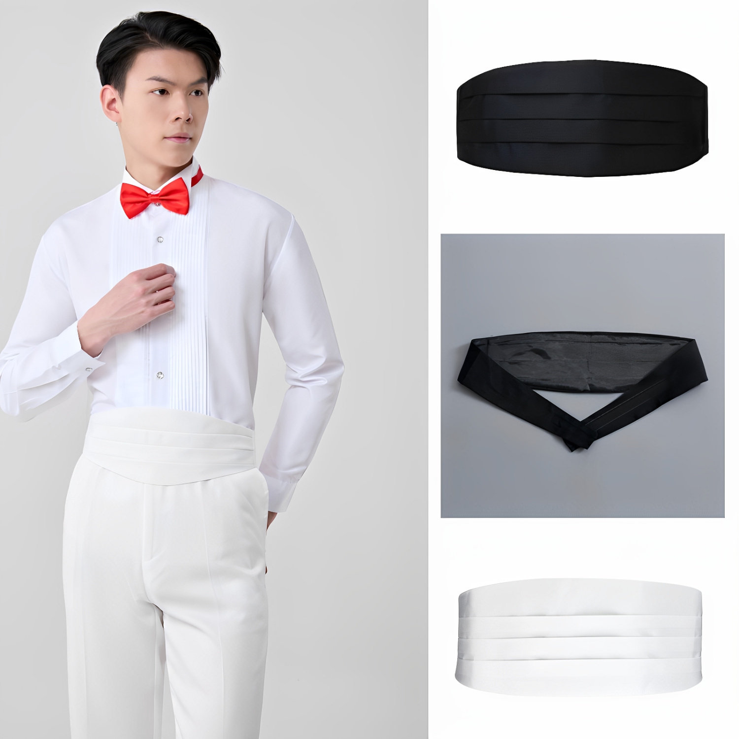 舞台合唱演出黑色腰封日式和服古装束腰西装裤子白色腰封服饰腰带图片