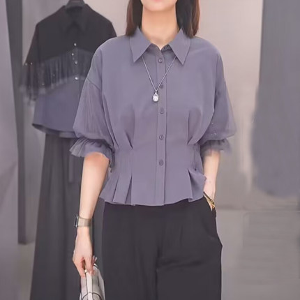 S·D西格圣迪奥女夏新款百搭减龄短袖衬衫时尚休闲衬衣S232Z0450