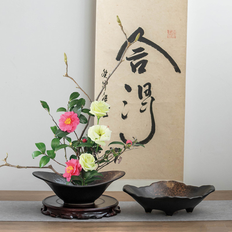 复古铁锈釉点花盆陶瓷中式个性花器家用大口径禅意剑山插花器皿,鲜花速递/花卉仿真/绿植园艺,花盆,淘宝优惠券,粉丝福利购,淘宝优惠卷