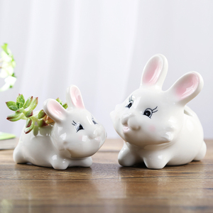 可爱小兔子动物造型北欧简约多肉花盆陶瓷花盆厂家直销小号摆件