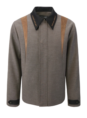 UPUP STREET 秋冬新款拼接麂皮绒撞色西服外套通勤刺绣夹克上衣男