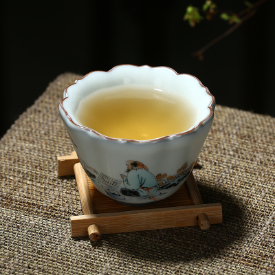 林华生仿宋官窑手绘品人生茶道其乐融融乐在其中书道博情品茗杯