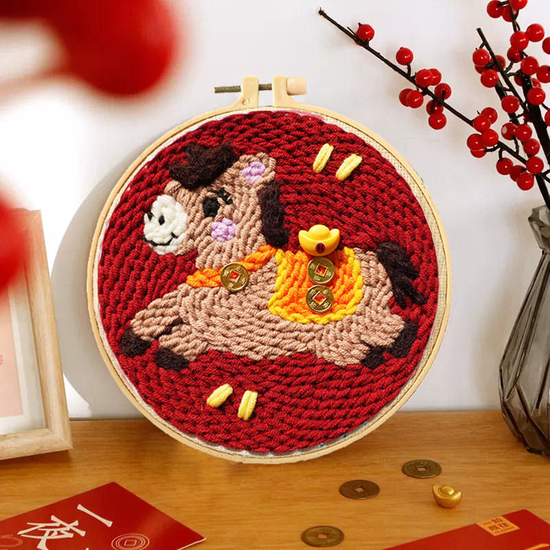 新年戳戳绣手工毛线画diy材料包马年喜庆摆件挂画儿童课堂送礼物,居家布艺,戳戳绣,淘宝优惠券,粉丝福利购,淘宝优惠卷