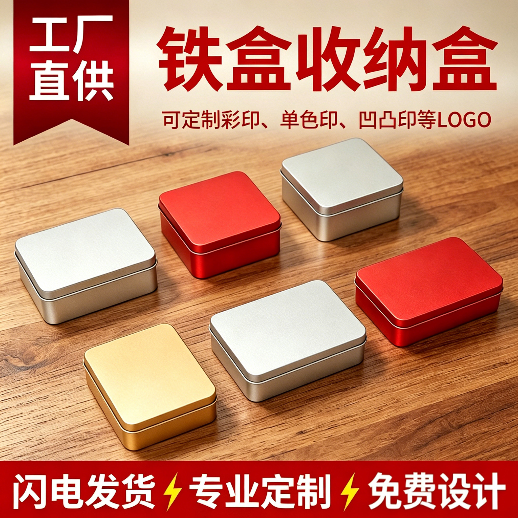 长方形马口铁盒收纳小盒子磨砂茶叶饼干喜糖包装盒首饰杂物金属盒