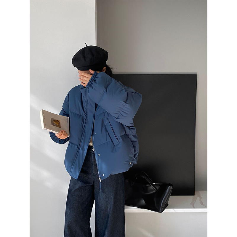 羽绒服冬季90白鸭绒无领面包服