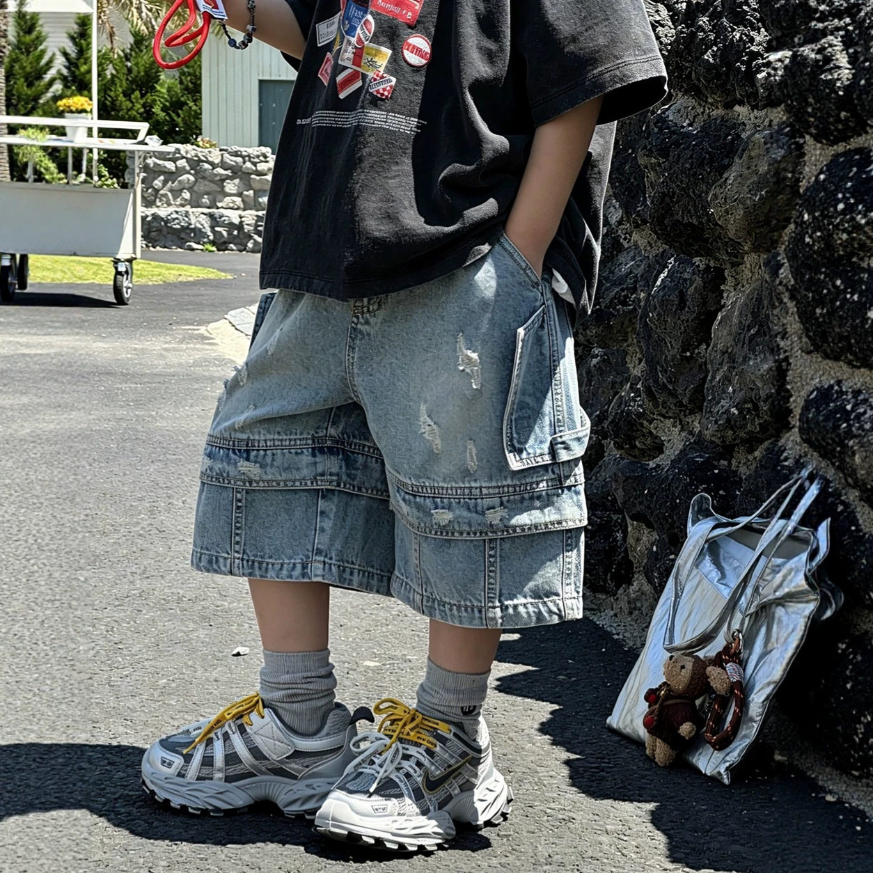 貌貌妈家2026夏季儿童重工破洞牛仔五分裤男童洋气牛仔中裤短裤薄