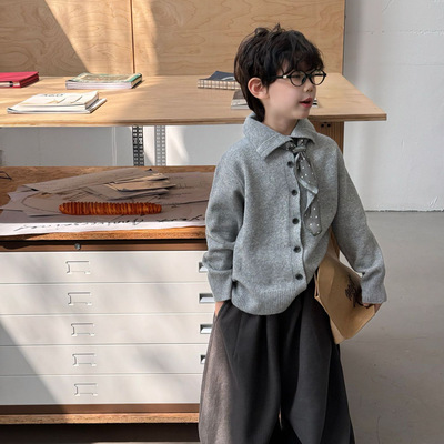 男童polo领加厚老钱针织毛衣开衫