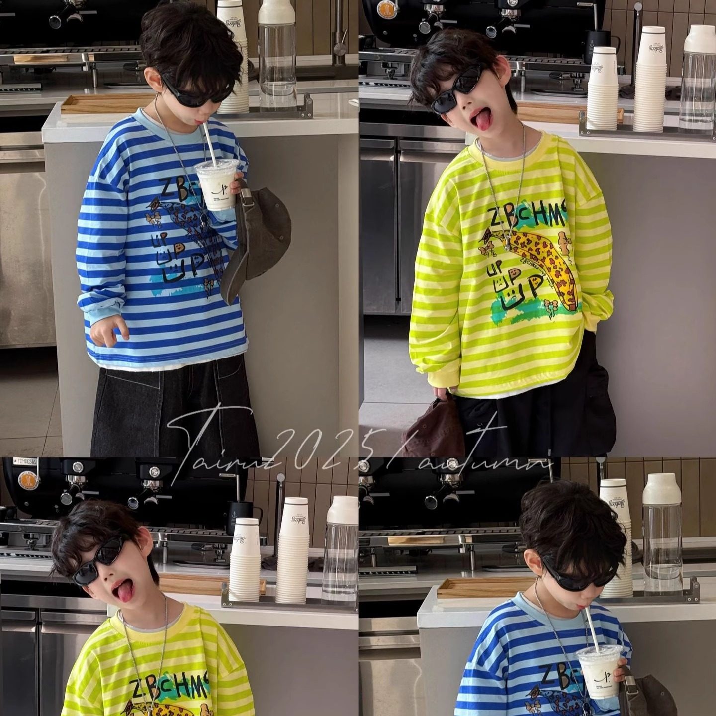 儿童韩版卡通条纹T恤长袖卫衣