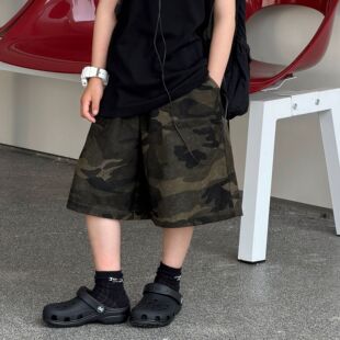 貌貌妈家2026夏季儿童韩版透气美式街头感迷彩中裤男童百搭短裤潮