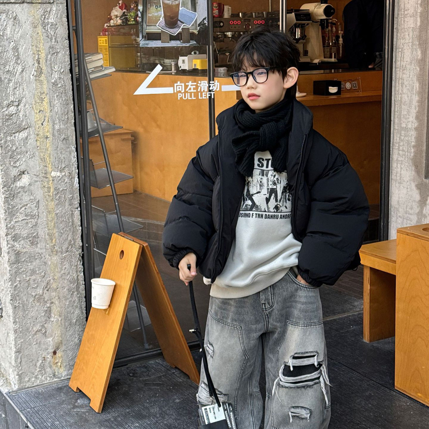 男童高级纯色防寒保暖棉服