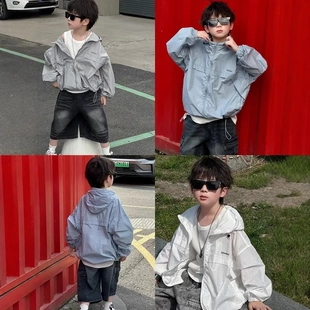 貌貌媽家2025夏季 少兒純色寬松連帽防曬服男女童防曬衣外套潮 新款
