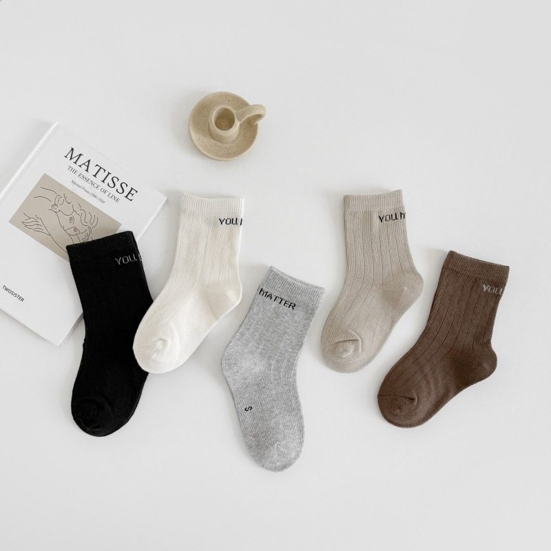 貌貌妈家2025秋冬儿童袜子字母中筒袜棉韩ins潮款男女童运动袜5双,童装/婴儿装/亲子装,儿童袜子(0-16岁),淘宝优惠券,粉丝福利购,淘宝优惠卷