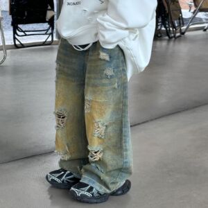 貌貌妈家2024春季新款韩版男女童复古废土风牛仔裤儿童长裤时尚潮
