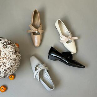 一脚蹬通勤低跟玛丽珍鞋 方头粗跟浅口蝴蝶结单鞋 女2025春秋新款