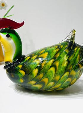 淄博琉璃大号鸳鸯摆件绿金摆件装饰品