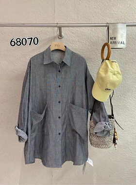 TY2026春季新款宽松百搭条纹设计款复古休闲衬衫女长袖衬衣68070