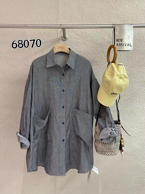 TY2026春季新款宽松百搭条纹设计款复古休闲衬衫女长袖衬衣68070