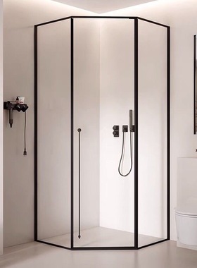 钻石型极窄下沉式枪灰色淋浴房卫生间干湿分离隔断防爆玻璃浴屏