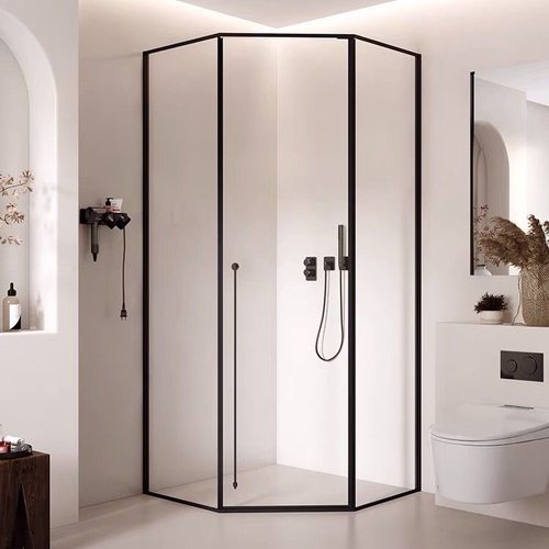 极窄枪灰色钻石型淋浴房平开门