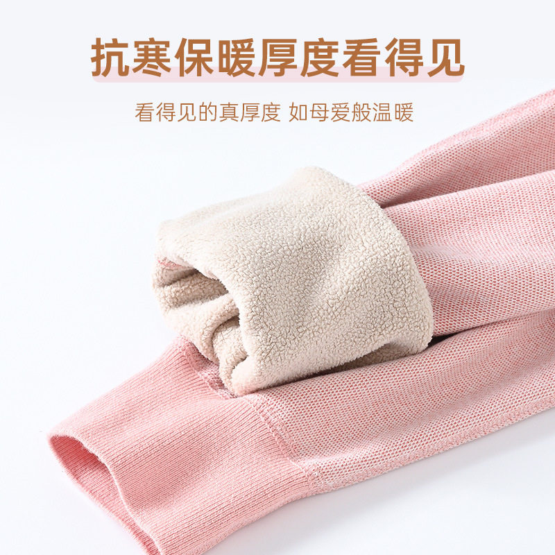 保暖内衣女加绒加厚学生冬季羊羔绒可外穿大童初中生内衣套装
