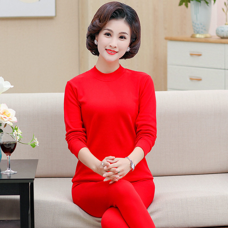 中老年秋衣秋裤女纯棉套装本命年老人大码棉毛衫妈妈保暖内衣薄款