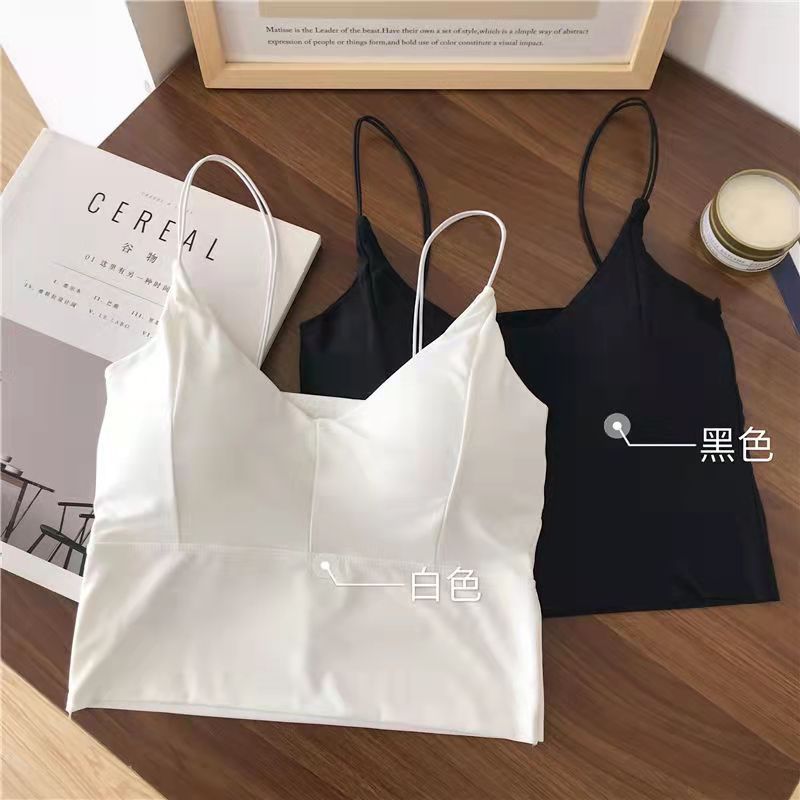 冰丝无痕美背吊带裹胸抹胸细肩带无钢圈打底带胸垫运动内衣文胸女