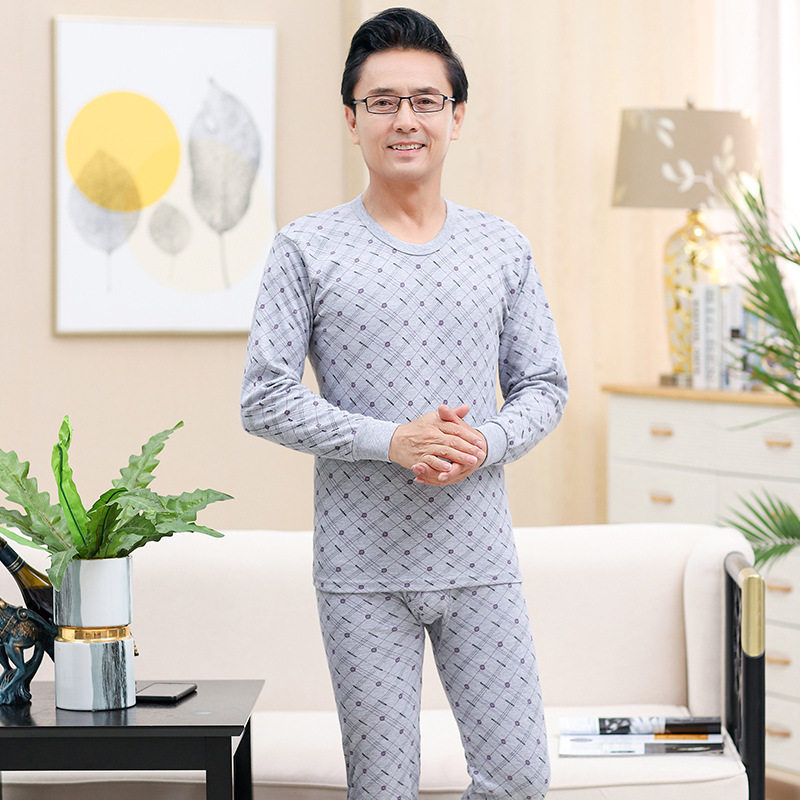 秋衣秋裤中老年薄款男士纯棉内衣套装打底老人毛衫中高领保暖内衣