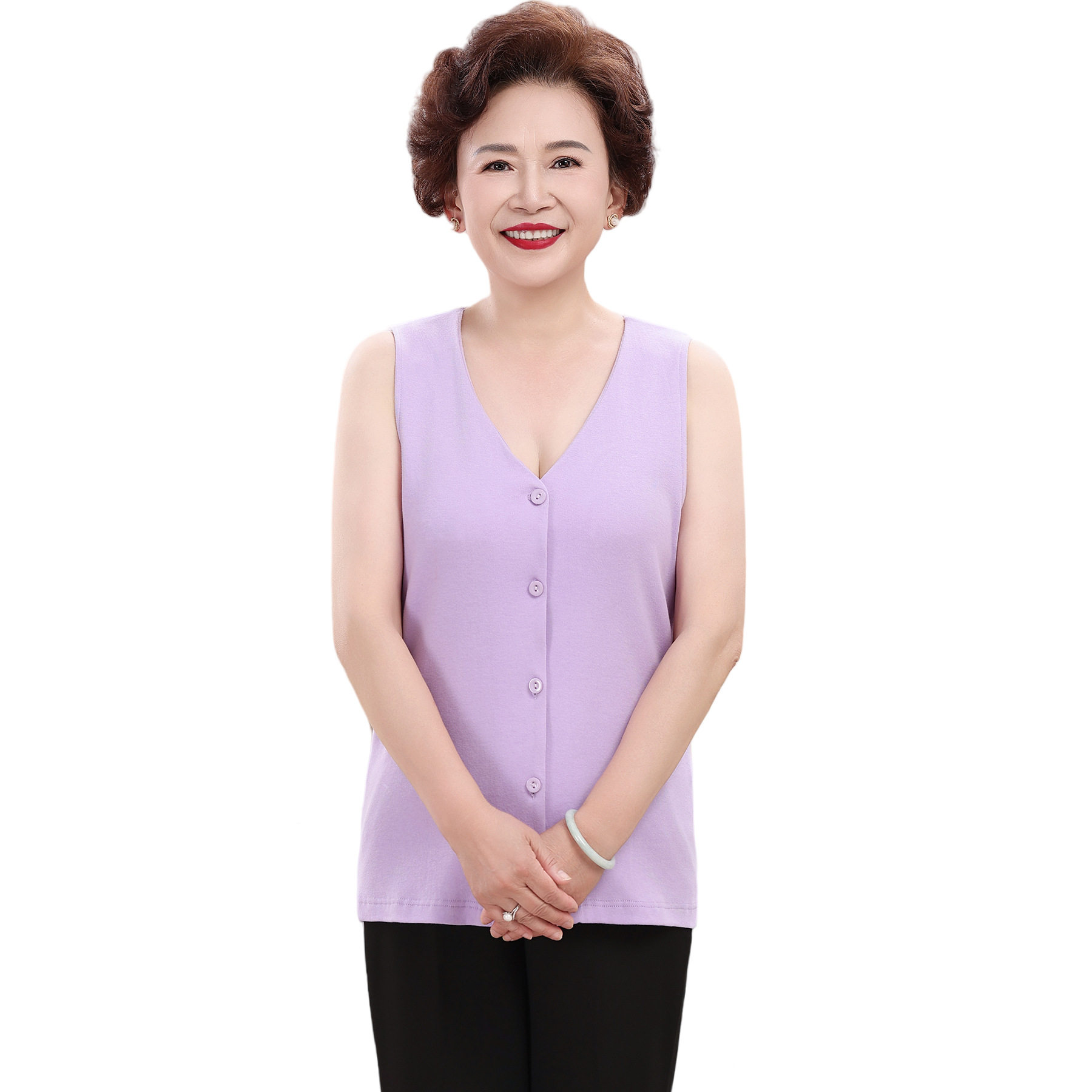老太太100%纯棉女士保暖背心开衫打底上衣无袖坎肩马甲加肥加大码