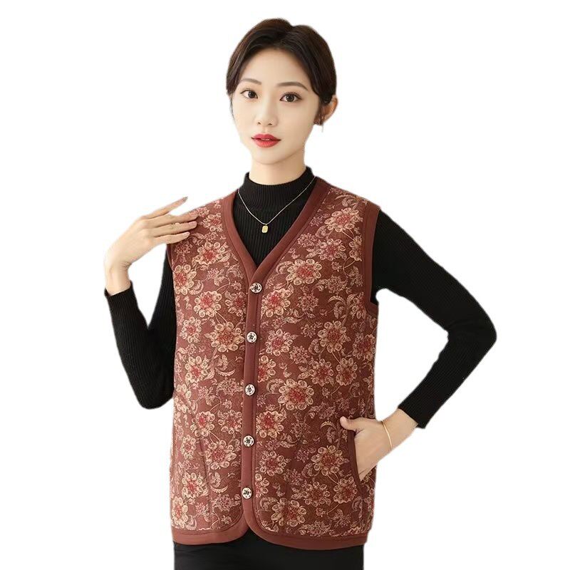 中老年加绒加厚棉背心秋冬季妈妈装马甲花色坎肩保暖内搭马甲