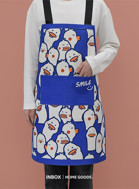 卡通可爱五只鸭防水防油污背心式围裙围腰厨房做饭烘焙女工作罩衣