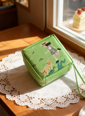卡通可爱皮质防水手拎小包卫生巾包口红化妆品零钱便携收纳小方包