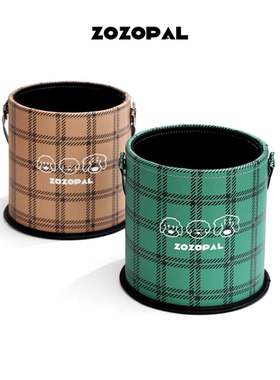 原创复古格纹可爱卡通车载挂式置物桶汽车悬挂垃圾桶桌面皮收纳桶