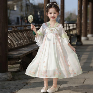 唐装 女童古风汉服连衣裙2026夏季 儿童中国风蝴蝶刺绣公主裙子古装