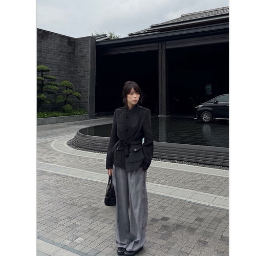 尹千金【高智老钱】立领气质短毛呢大衣女秋收腰西装外套W262893