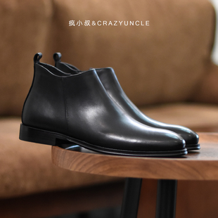 /有加绒/英伦复古手工真皮一脚蹬套脚切尔西靴男短靴商务正装皮靴