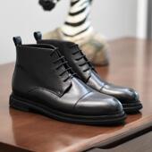 英伦三接头高帮真皮休闲男靴商务正装 保暖加绒 皮靴马丁靴男短靴