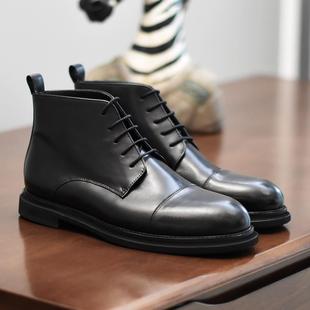 皮靴马丁靴男短靴 英伦三接头高帮真皮休闲男靴商务正装 保暖加绒