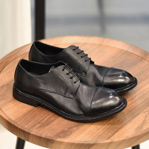 耐磨真皮底商务休闲水洗做旧皮鞋