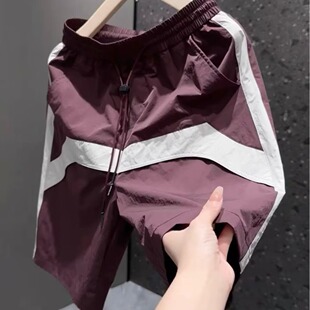 青少年学生运动打球短裤 男青年撞色拼色潮流五分裤 宽松沙滩裤 夏季