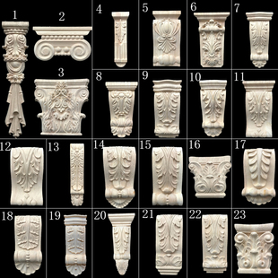 实木雕花片梁托柱头门头花实木贴花装饰罗马柱头欧式雕花帽头角花