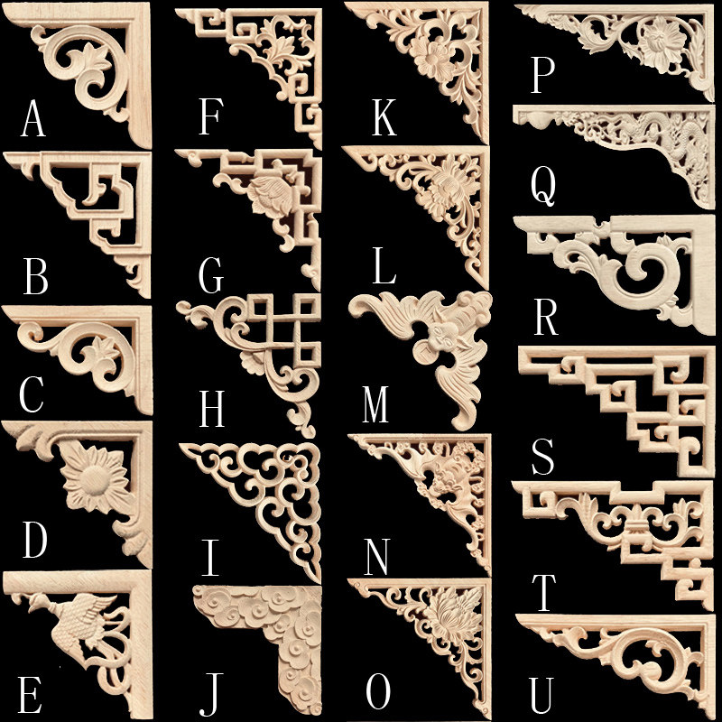 东阳木雕实木三角对角花片