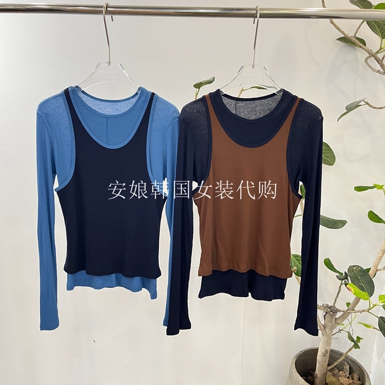 安娘韩国吊带背心+长袖T恤两件套